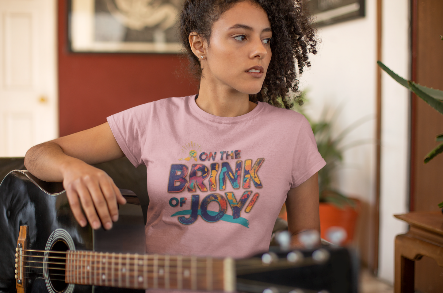Abstract Typography Bright Tee | Artistic Paint Splatter Graphic Shirt | On the BRINK of JOY