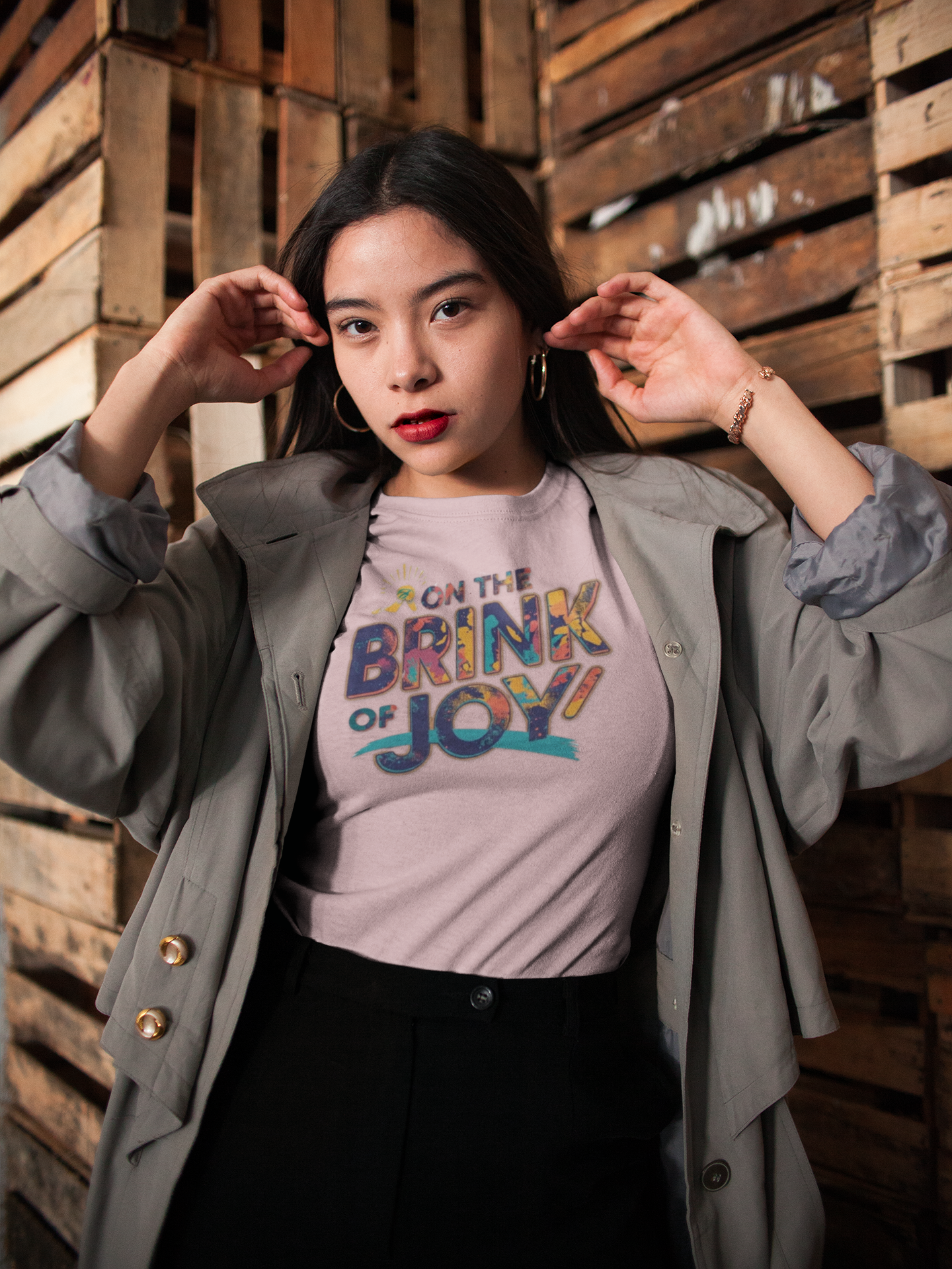 Abstract Typography Bright Tee | Artistic Paint Splatter Graphic Shirt | On the BRINK of JOY