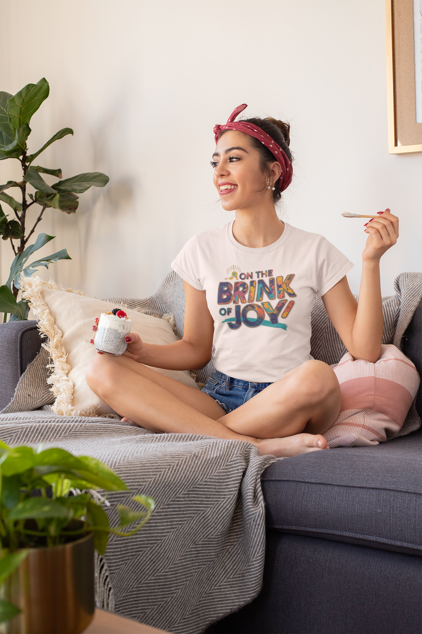 Abstract Typography Bright Tee | Artistic Paint Splatter Graphic Shirt | On the BRINK of JOY