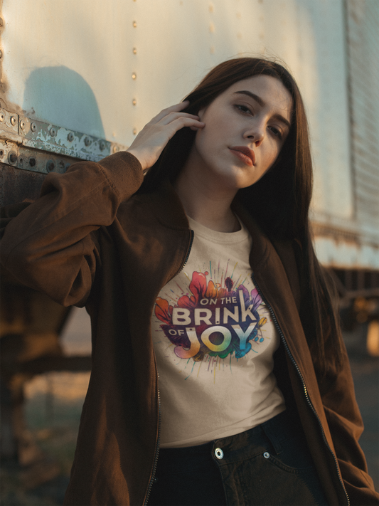 On the Brink of Joy: Radiant Blossom Graphic Tee | Premium Soft-Tone Inspirational Shirt