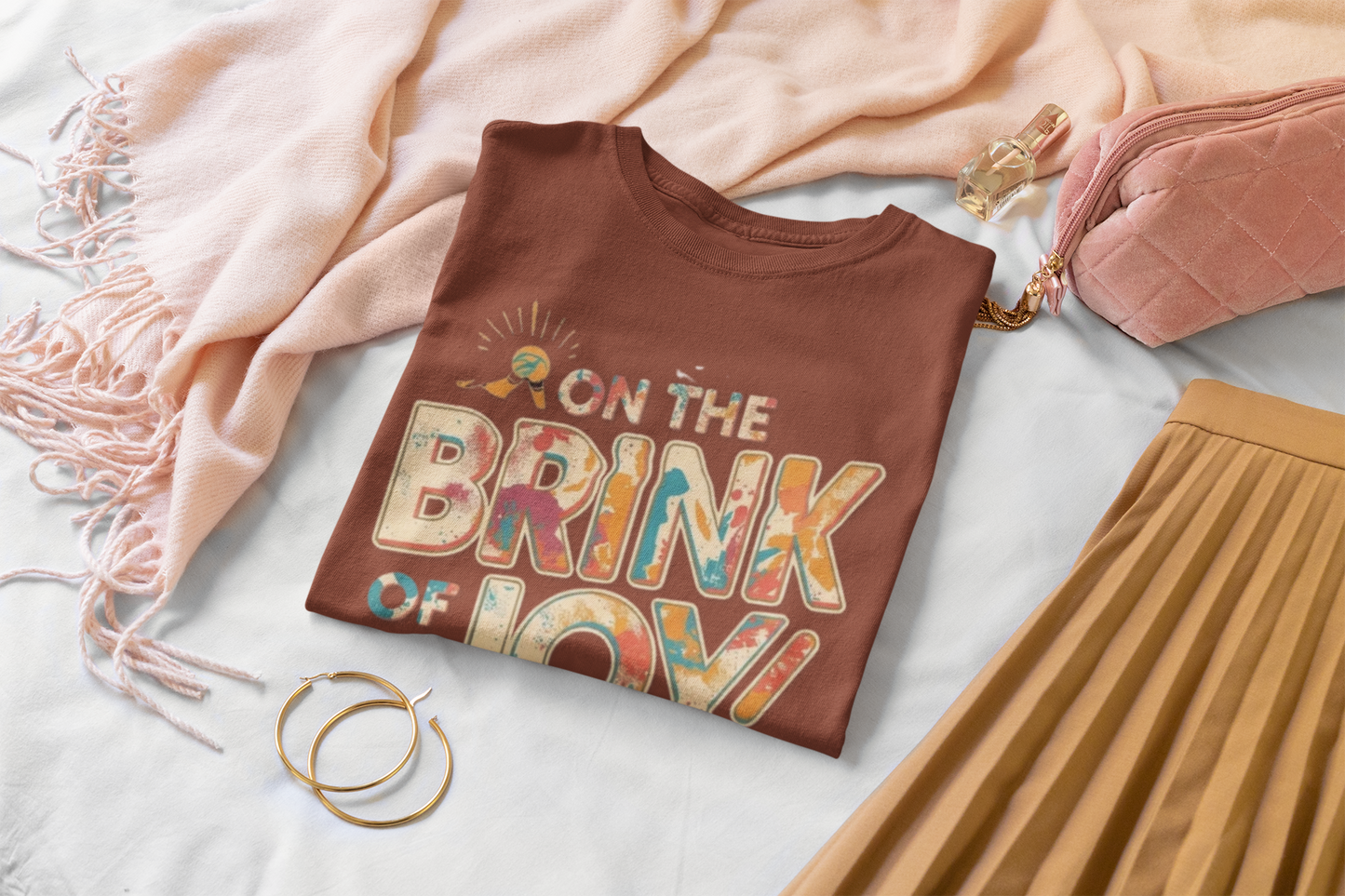 Abstract Typography Bold Tee | Artistic Paint Splatter Graphic Shirt | On the BRINK of JOY