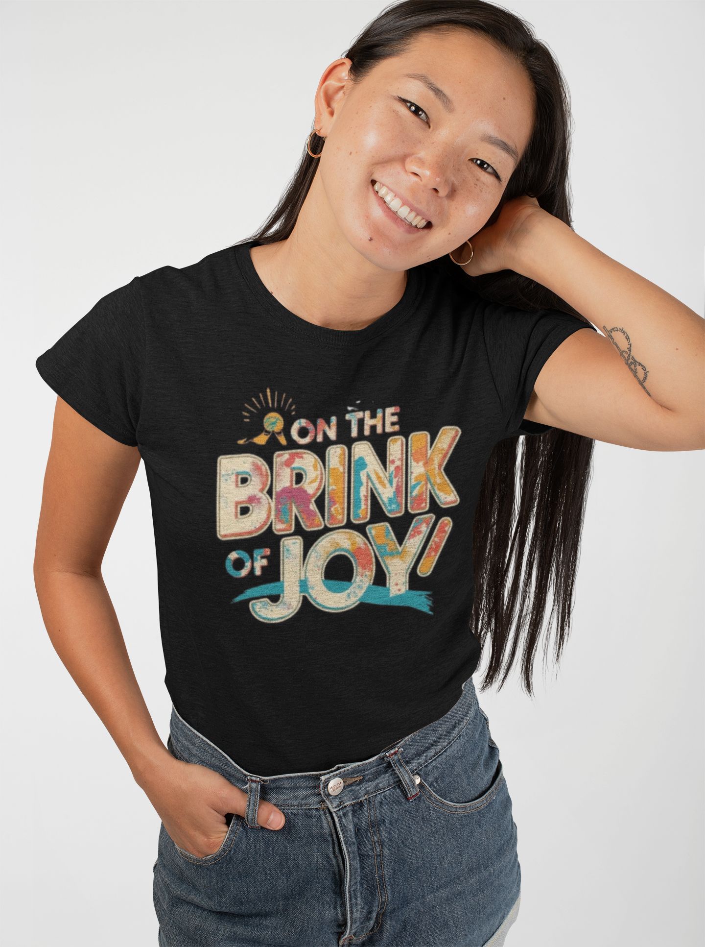 Abstract Typography Bold Tee | Artistic Paint Splatter Graphic Shirt | On the BRINK of JOY