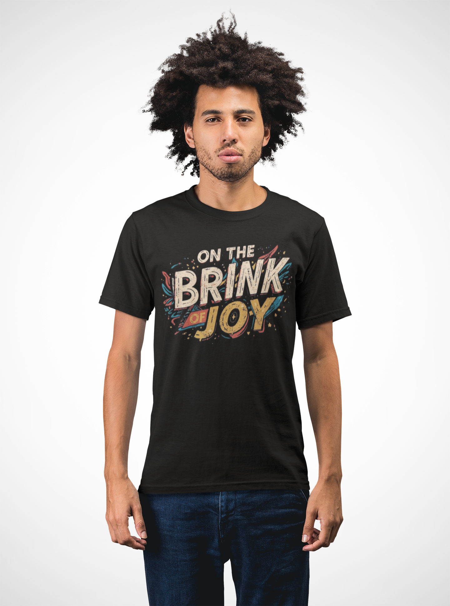 Abstract Typography Bold Tee | Distressed Retro Pop Art Graphic Shirt | On the BRINK of JOY