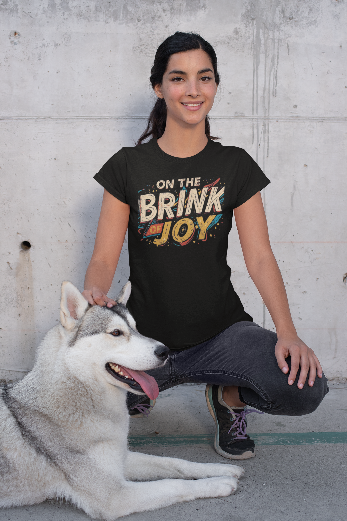 Abstract Typography Bold Tee | Distressed Retro Pop Art Graphic Shirt | On the BRINK of JOY