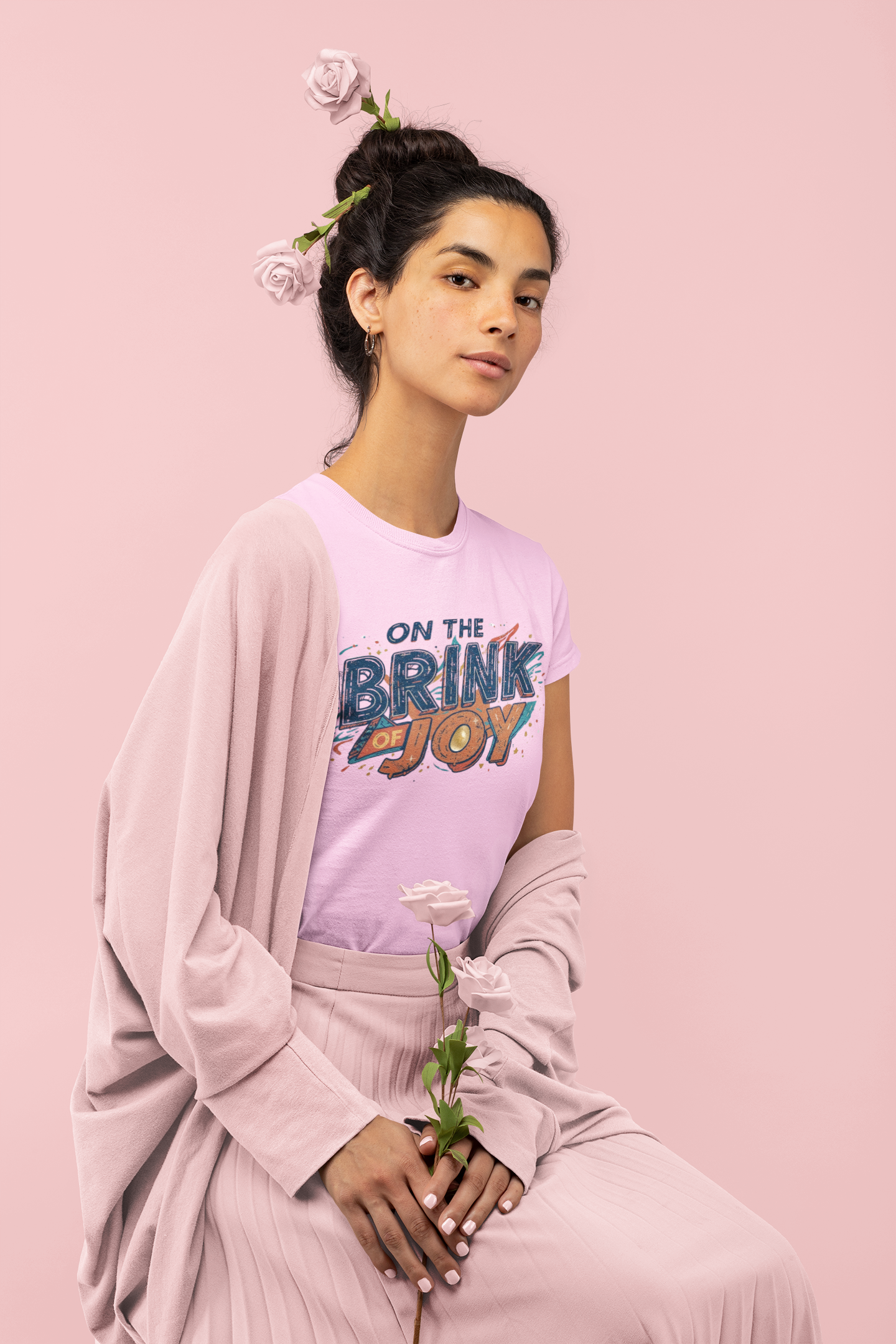 Abstract Typography Bright Tee | Distressed Retro Pop Art Graphic Shirt | On the BRINK of JOY
