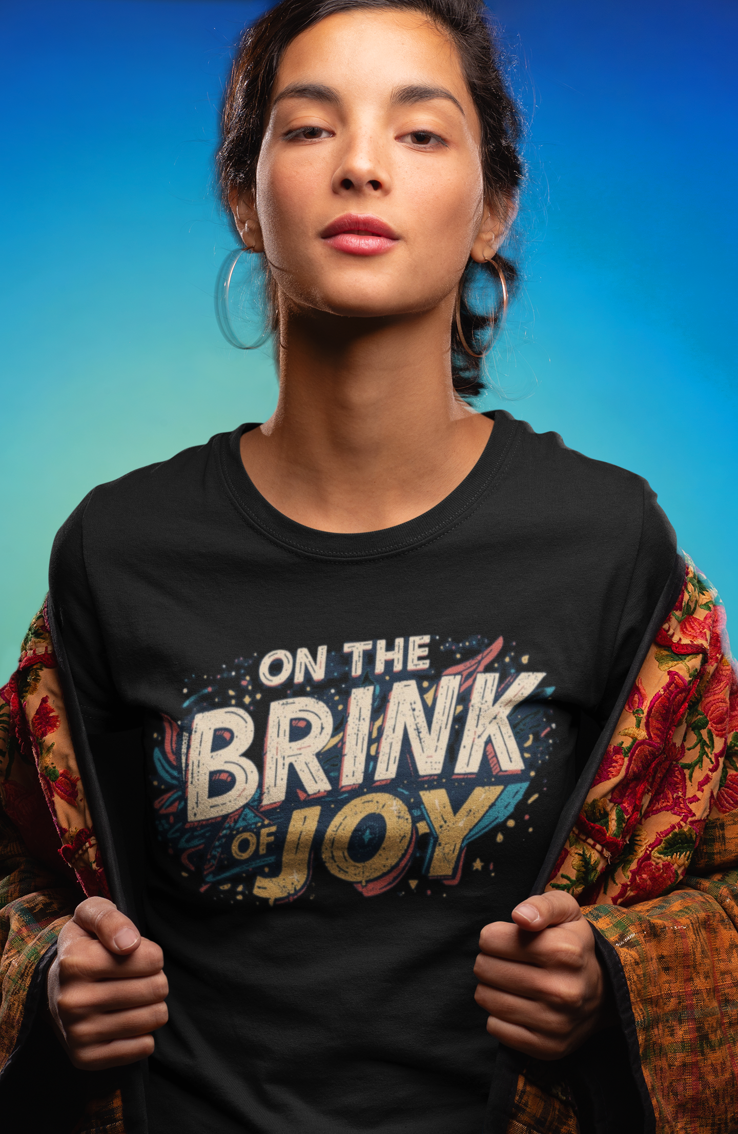 Abstract Typography Bold Tee | Distressed Retro Pop Art Graphic Shirt | On the BRINK of JOY