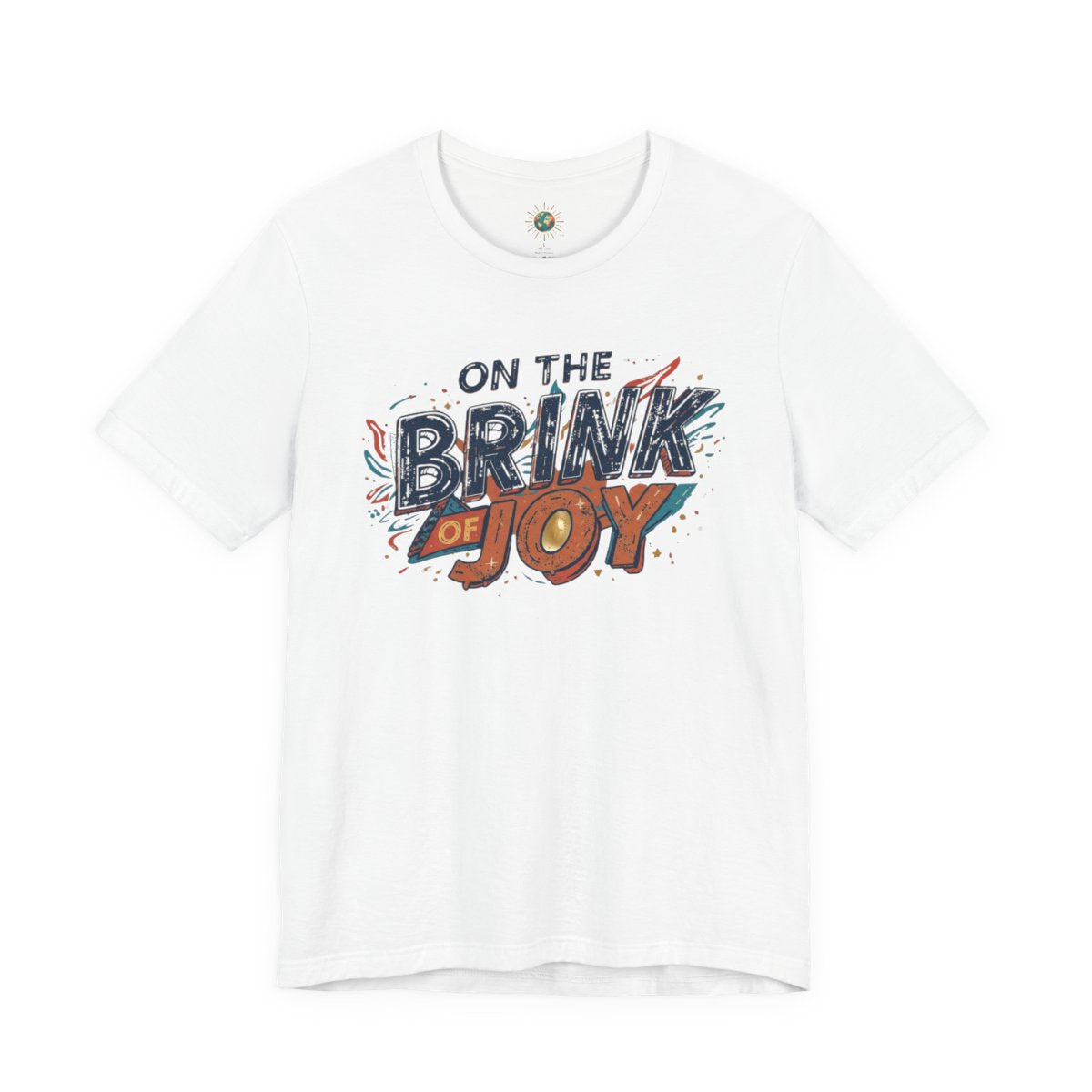 Abstract Typography Bright Tee | Distressed Retro Pop Art Graphic Shirt | On the BRINK of JOY